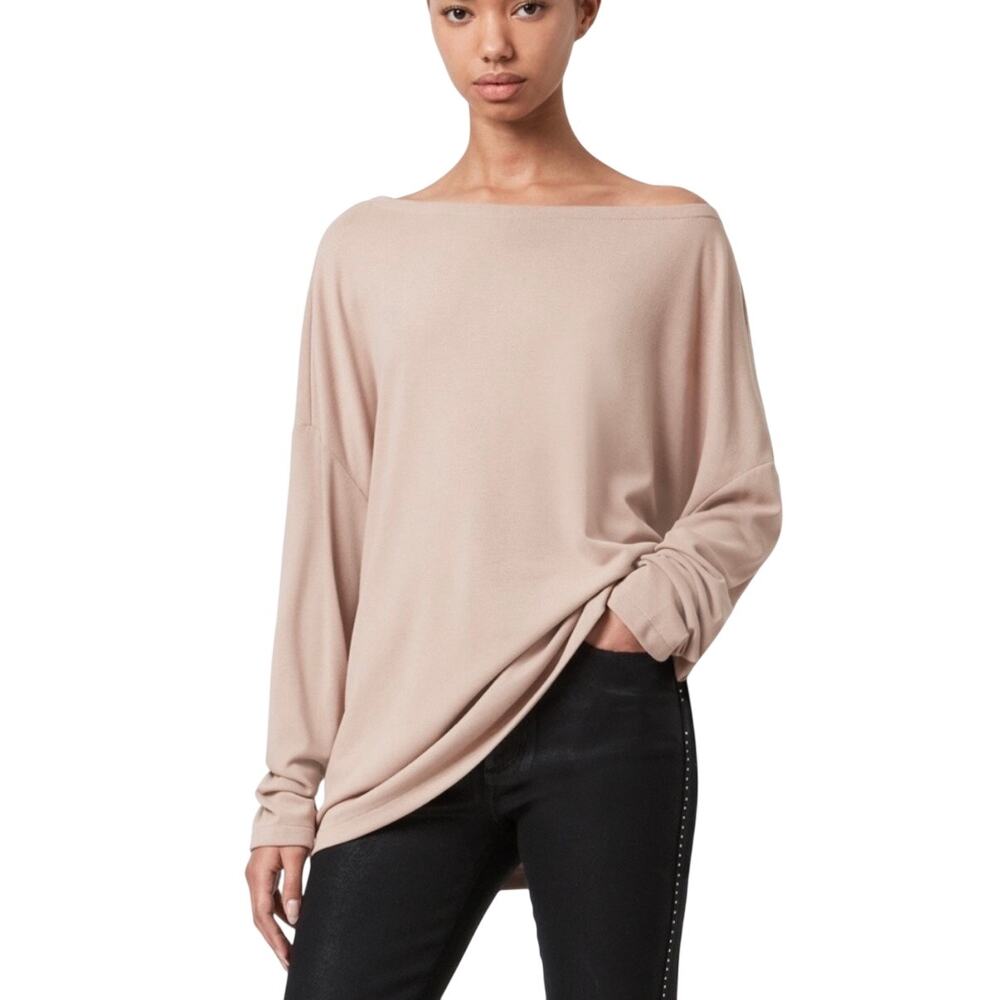 AllSaints EUC Rita Boatneck Long Sleeve Oversize T-Shirt Dusty Pink Size M
